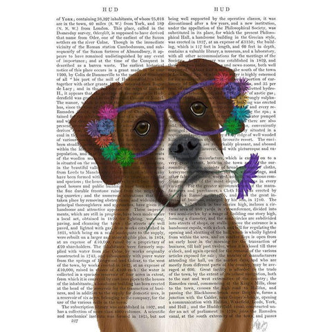 Boxer and Flower Glasses Black Modern Wood Framed Art Print by Fab Funky