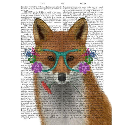 Fox and Flower Glasses Black Modern Wood Framed Art Print by Fab Funky