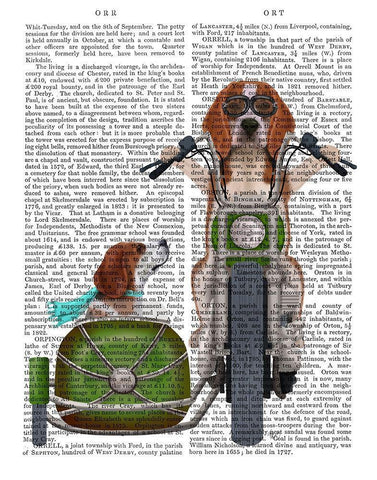 Beagle Chopper and Sidecar Black Ornate Wood Framed Art Print with Double Matting by Fab Funky
