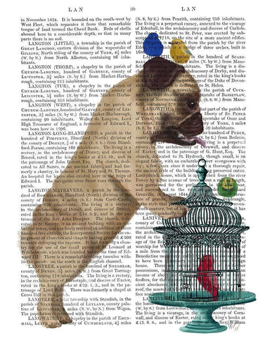 Pug and Birdcage White Modern Wood Framed Art Print with Double Matting by Fab Funky
