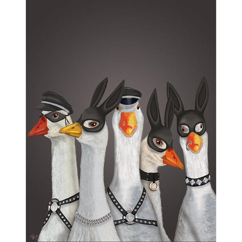 Geese Guys White Modern Wood Framed Art Print by Fab Funky