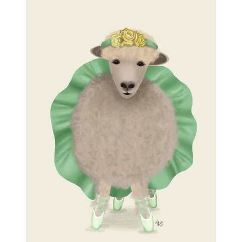 Ballet Sheep 4 White Modern Wood Framed Art Print by Fab Funky