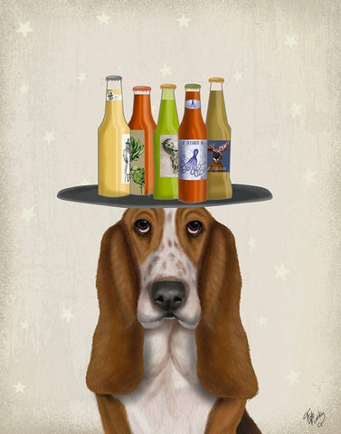 Basset Hound Beer Lover White Modern Wood Framed Art Print with Double Matting by Fab Funky
