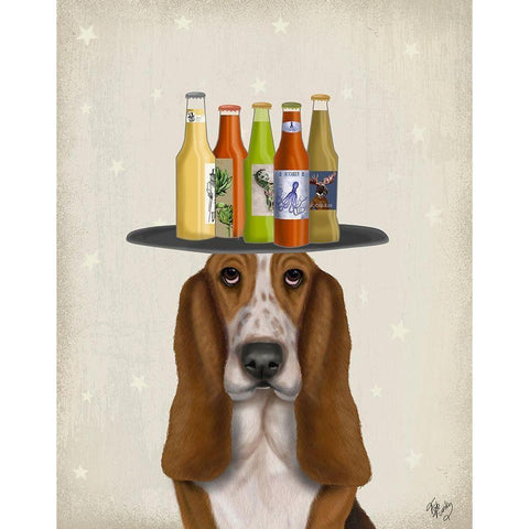 Basset Hound Beer Lover Black Modern Wood Framed Art Print with Double Matting by Fab Funky