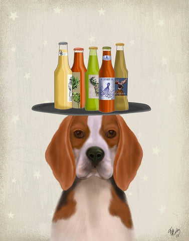 Beagle Beer Lover White Modern Wood Framed Art Print with Double Matting by Fab Funky