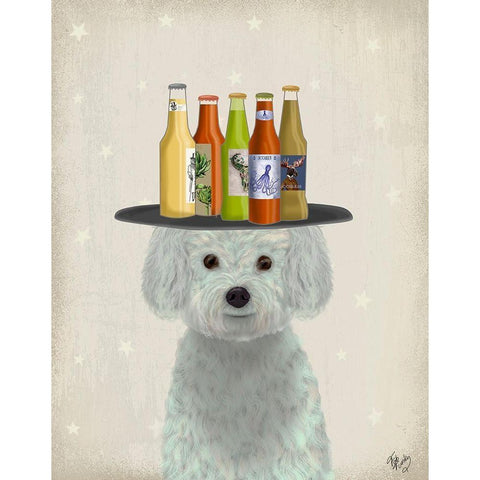 Bichon Frise Beer Lover Gold Ornate Wood Framed Art Print with Double Matting by Fab Funky