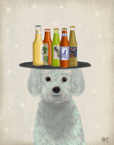 Bichon Frise Beer Lover White Modern Wood Framed Art Print with Double Matting by Fab Funky