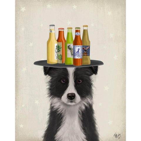 Border Collie Black White Beer Lover Gold Ornate Wood Framed Art Print with Double Matting by Fab Funky