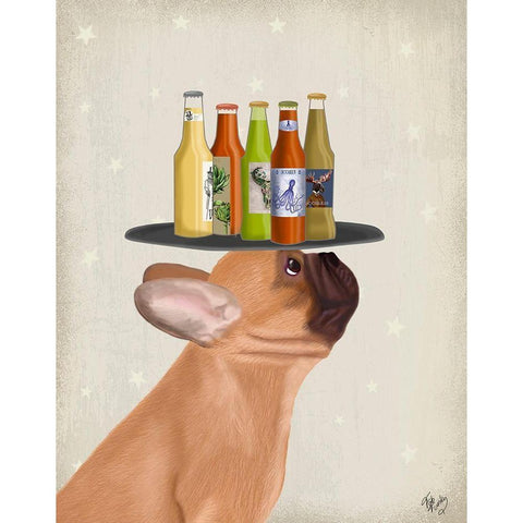 French Bulldog Beer Lover White Modern Wood Framed Art Print by Fab Funky