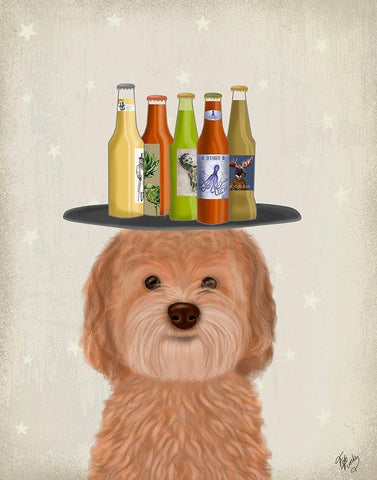 Labradoodle Gold Beer Lover White Modern Wood Framed Art Print with Double Matting by Fab Funky