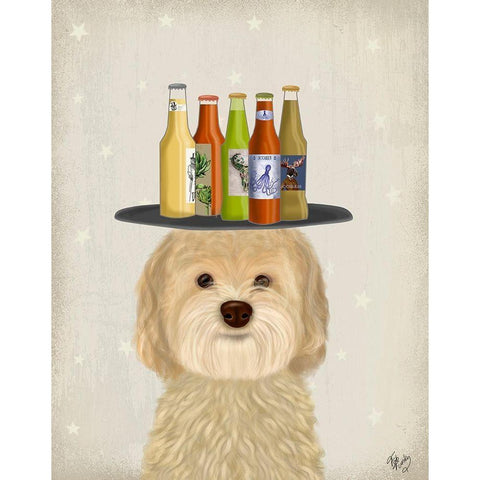 Labradoodle Blonde Beer Lover Black Modern Wood Framed Art Print by Fab Funky