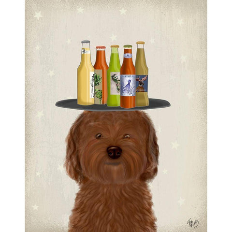Labradoodle Brown Beer Lover Gold Ornate Wood Framed Art Print with Double Matting by Fab Funky