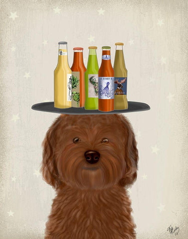 Labradoodle Brown Beer Lover White Modern Wood Framed Art Print with Double Matting by Fab Funky