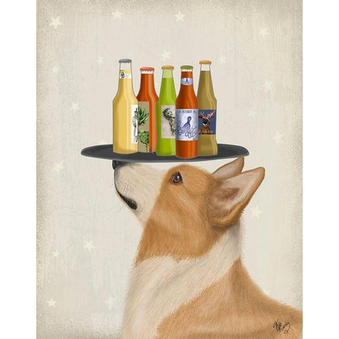 Corgi Tan White Beer Lover Gold Ornate Wood Framed Art Print with Double Matting by Fab Funky