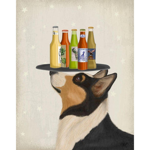 Corgi Tricolour Beer Lover White Modern Wood Framed Art Print by Fab Funky