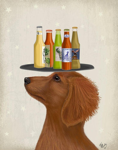 Dachshund Tan Beer Lover White Modern Wood Framed Art Print with Double Matting by Fab Funky