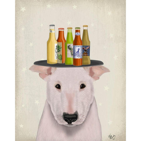 English Bull Terrier Beer Lover Gold Ornate Wood Framed Art Print with Double Matting by Fab Funky