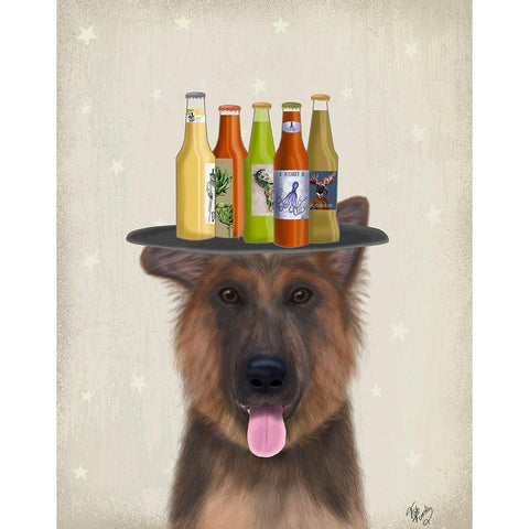 German Shepherd Beer Lover White Modern Wood Framed Art Print by Fab Funky