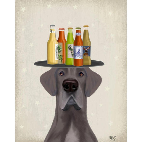 Great Dane Blue Beer Lover Black Modern Wood Framed Art Print by Fab Funky