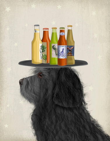 Labradoodle Black 2 Beer Lover White Modern Wood Framed Art Print with Double Matting by Fab Funky