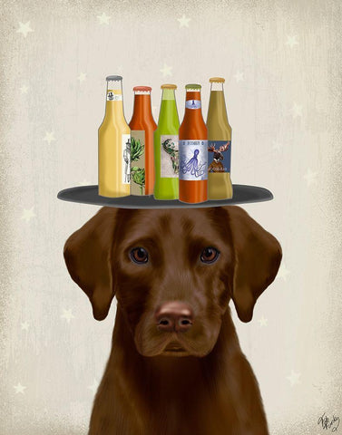 Labrador Yellow Beer Lover White Modern Wood Framed Art Print with Double Matting by Fab Funky