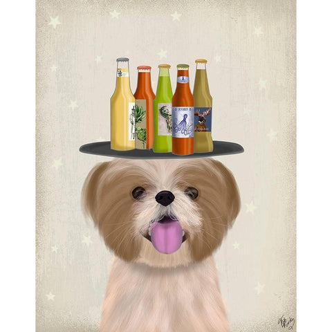 Shih Tzu Beer Lover Gold Ornate Wood Framed Art Print with Double Matting by Fab Funky
