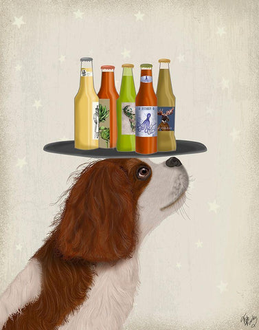 King Charles Spaniel Brown White Beer Lover White Modern Wood Framed Art Print with Double Matting by Fab Funky