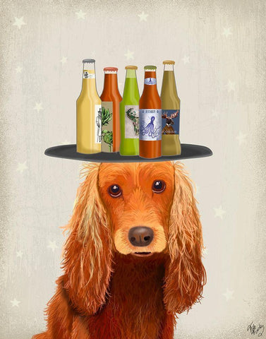 Cocker Spaniel Golden Beer Lover White Modern Wood Framed Art Print with Double Matting by Fab Funky