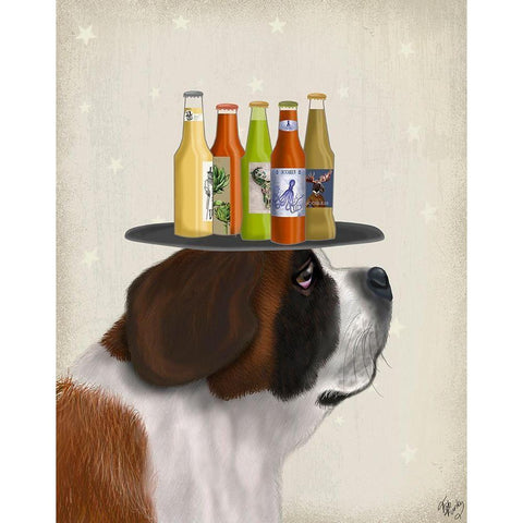 St Bernard Beer Lover White Modern Wood Framed Art Print by Fab Funky