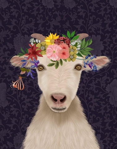 Goat Bohemian 1 White Modern Wood Framed Art Print with Double Matting by Fab Funky