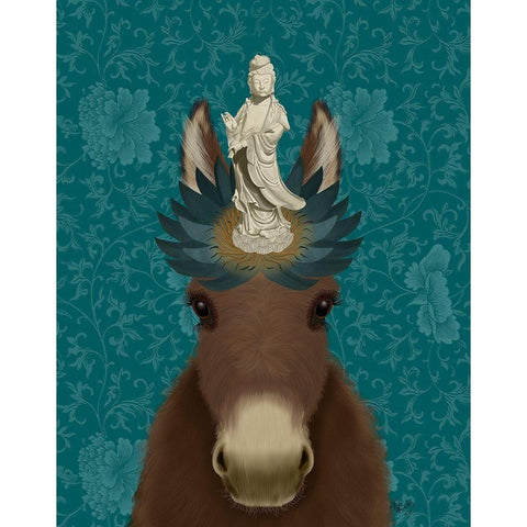 Donkey Bodhisattva Gold Ornate Wood Framed Art Print with Double Matting by Fab Funky
