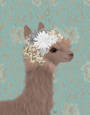 Llama Bohemian 3 Black Ornate Wood Framed Art Print with Double Matting by Fab Funky