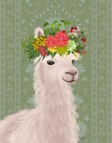 Llama Bohemian 4 White Modern Wood Framed Art Print with Double Matting by Fab Funky