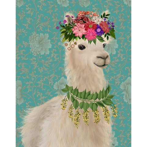 Llama Bohemian 2 White Modern Wood Framed Art Print by Fab Funky