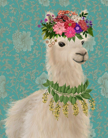 Llama Bohemian 2 White Modern Wood Framed Art Print with Double Matting by Fab Funky