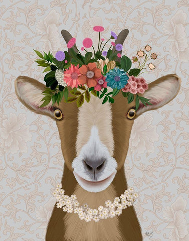 Goat Bohemian 3 White Modern Wood Framed Art Print with Double Matting by Fab Funky