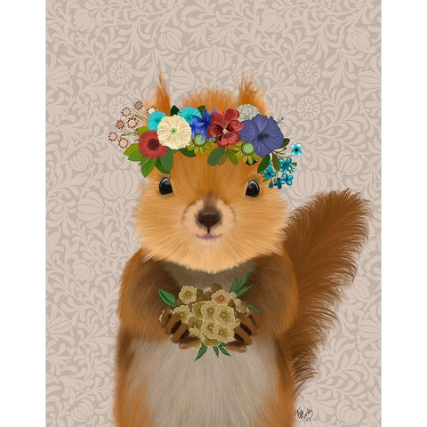 Squirrel Bohemian Black Modern Wood Framed Art Print with Double Matting by Fab Funky