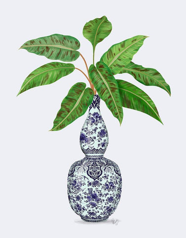 Chinoiserie Vase 1, With Plant White Modern Wood Framed Art Print with Double Matting by Fab Funky