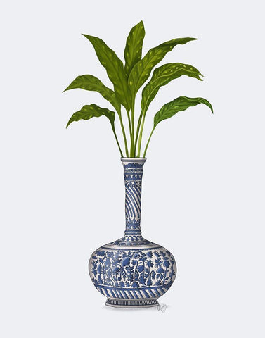 Chinoiserie Vase 3, With Plant White Modern Wood Framed Art Print with Double Matting by Fab Funky