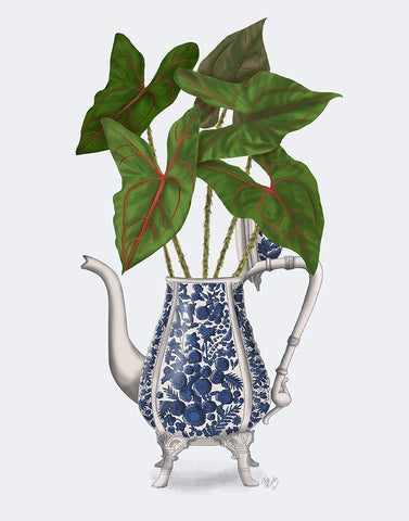 Chinoiserie Vase 4, With Plant Black Ornate Wood Framed Art Print with Double Matting by Fab Funky