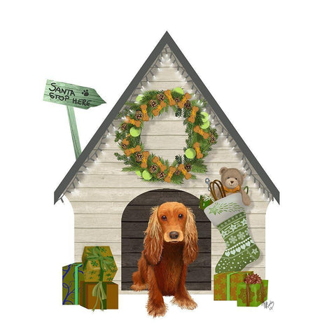 Christmas Des - Christmas Kennel - Cottage White Modern Wood Framed Art Print with Double Matting by Fab Funky