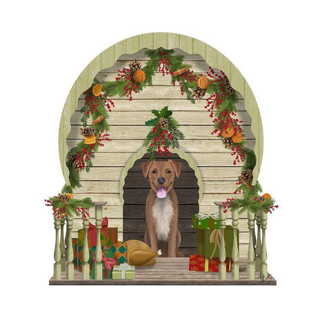 Christmas Des - Christmas Kennel - Williamsburg White Modern Wood Framed Art Print with Double Matting by Fab Funky