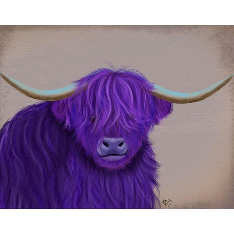 Highland Cow 5, Purple, Portrait Black Modern Wood Framed Art Print with Double Matting by Fab Funky