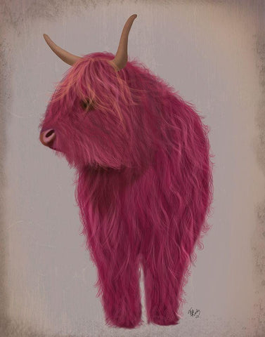 Highland Cow 4, Pink, Full White Modern Wood Framed Art Print with Double Matting by Fab Funky