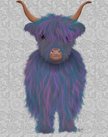 Highland Cow 7, Purple, Full White Modern Wood Framed Art Print with Double Matting by Fab Funky