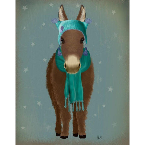 Donkey Blue Hat and Scarf Black Modern Wood Framed Art Print with Double Matting by Fab Funky