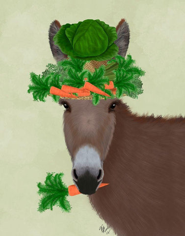 Donkey Carrot Hat White Modern Wood Framed Art Print with Double Matting by Fab Funky