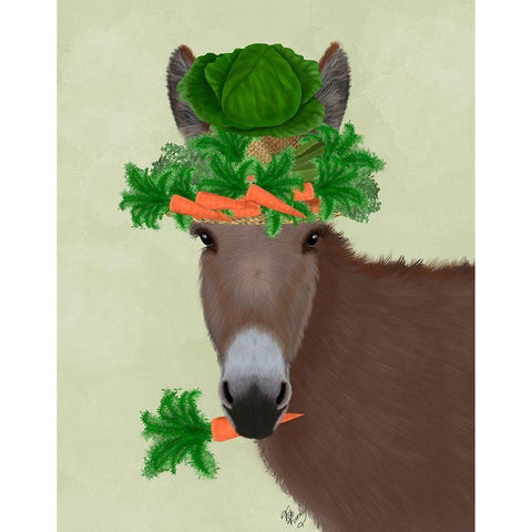 Donkey Carrot Hat Gold Ornate Wood Framed Art Print with Double Matting by Fab Funky