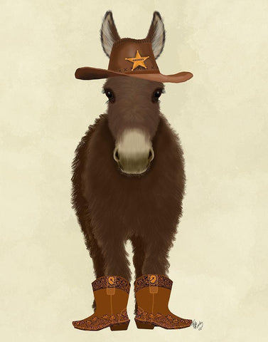 Donkey Cowboy White Modern Wood Framed Art Print with Double Matting by Fab Funky