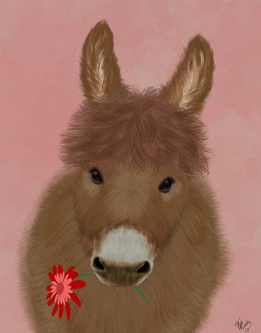Donkey Red Flower White Modern Wood Framed Art Print with Double Matting by Fab Funky